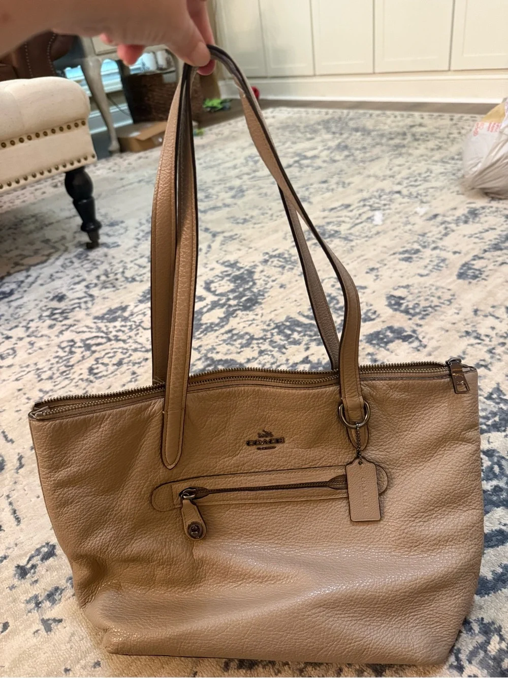 Coach Pebbled Leather Tote in Taupe Gray